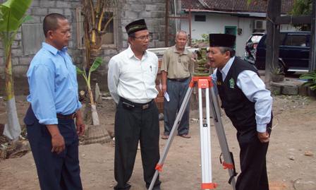 Sofwan Jannah Melakukan Pengukuran Arah Kiblat Sebuah Masjid